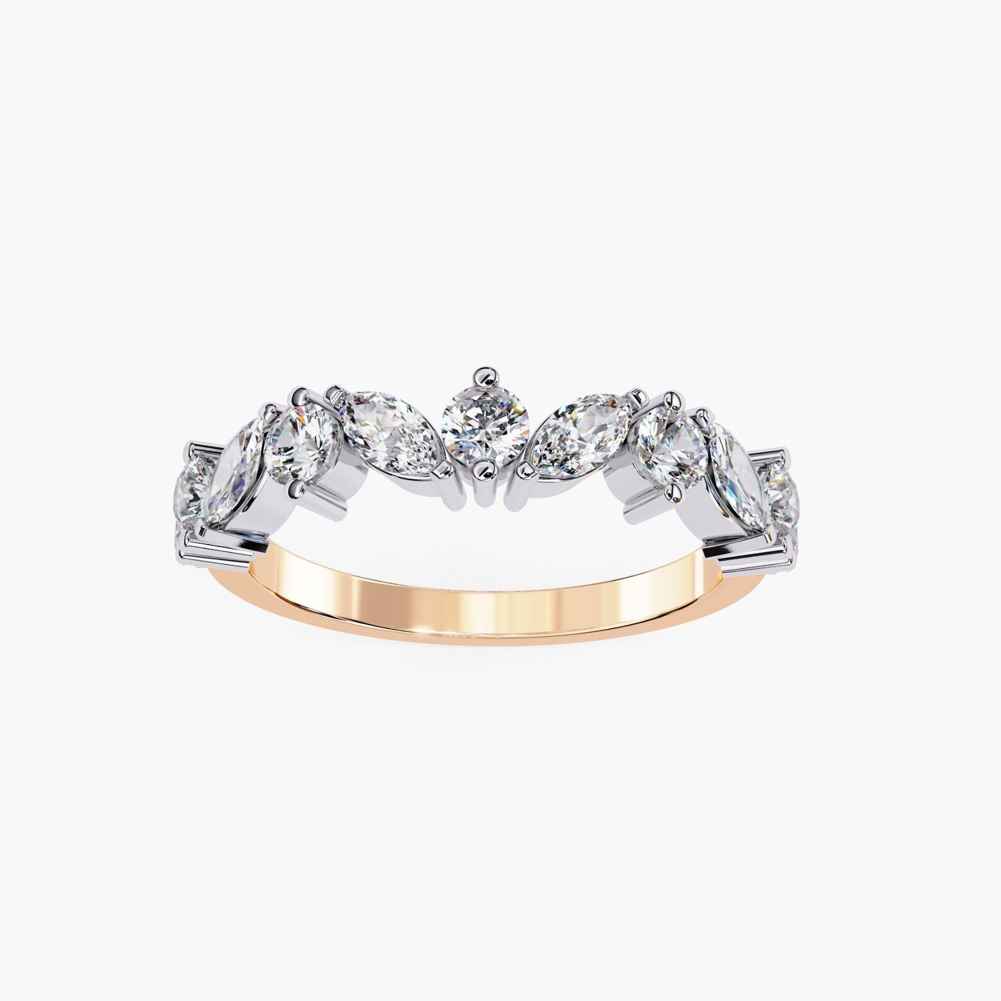 1 Ctw Marquise and Round Diamond Wedding Band, Half Eternity Ring, SI+ GH+ in vendita 4