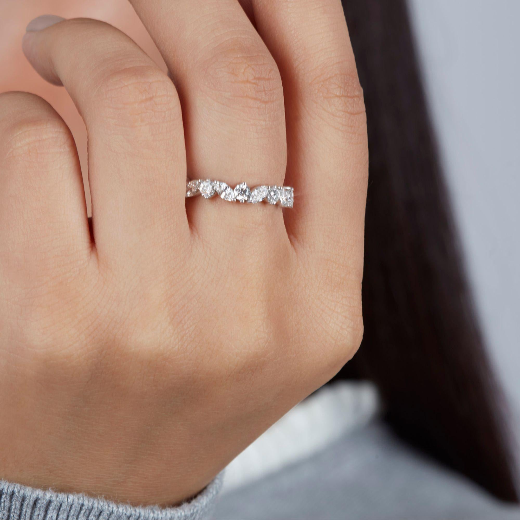 1 Ctw Marquise and Round Diamond Wedding Band, Half Eternity Ring, SI+ GH+ in vendita 6