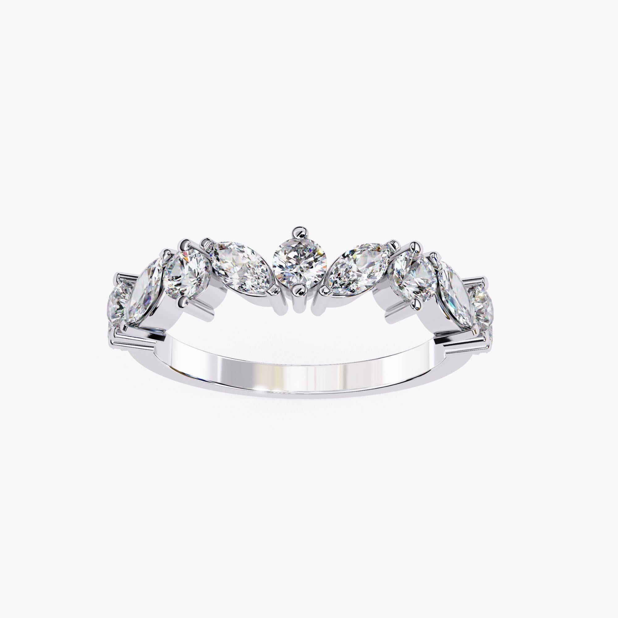 Taglio marquise 1 Ctw Marquise and Round Diamond Wedding Band, Half Eternity Ring, SI+ GH+ in vendita