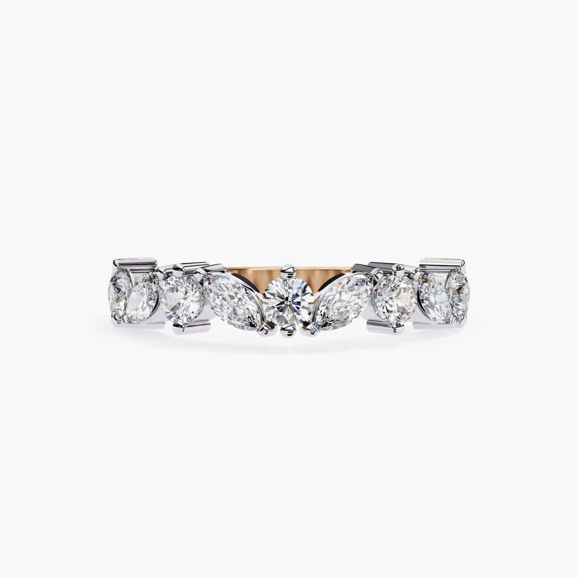 1 Ctw Marquise and Round Diamond Wedding Band, Half Eternity Ring, SI+ GH+ in vendita 3