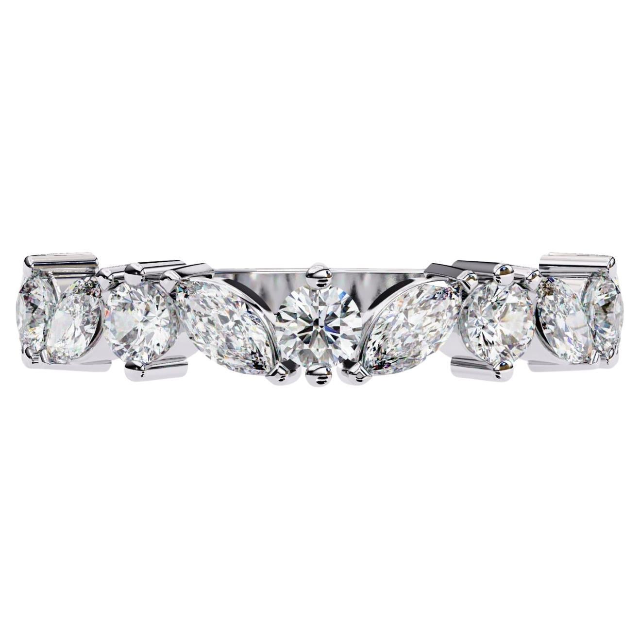 1 Ctw Marquise and Round Diamond Wedding Band, Half Eternity Ring, SI+ GH+