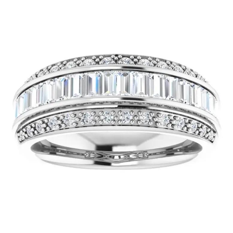 Peso del anillo: 7,53 gramos
Tamaño del anillo: 7 en EE.UU.
Tipo de chapado: Chapado en rodio
Dimensiones de la parte superior: 8,1 mm

Tipo de Piedra: Diamantes naturales
Talla de diamante: Baguette recta
Tamaño del diamante: 3 × 1,5 mm
