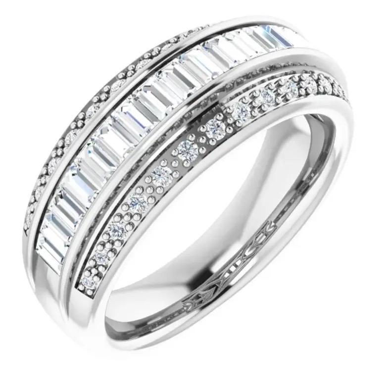 1 CTW Diamante Natural Anillo de Aniversario de Oro Blanco de 14K Art Decó en venta