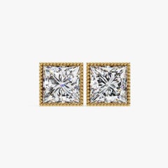 1 CTW Princess Diamond Stud Earrings in 14K Gold, SI Bezel Set Earrings
