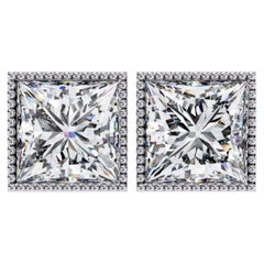 1 CTW Princess Diamond Stud Earrings in 14K Gold, SI Bezel Set Earrings