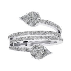 1 CTW Runder Diamant 14k Weißgold Dual Blatt Classic Kollektion Bypass Ring