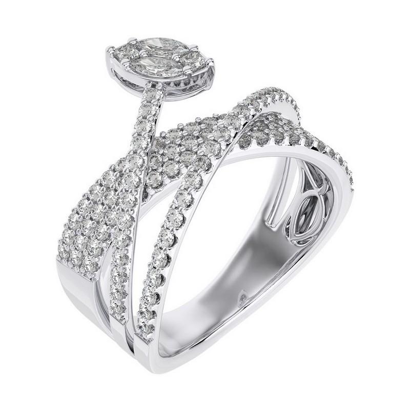 Overview:
The Classic Collection’s bypass finger ring features 1 carats of round diamonds set in 14K white gold. This elegant and unique piece combines the sleek shine of white gold with the brilliant sparkle of round diamonds, making it perfect for