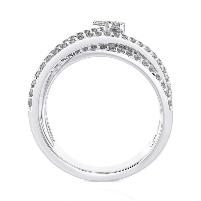 Modern 1 CTW Round Diamonds 14K White Gold Classic Collection Fancy Fashion Finger Ring For Sale