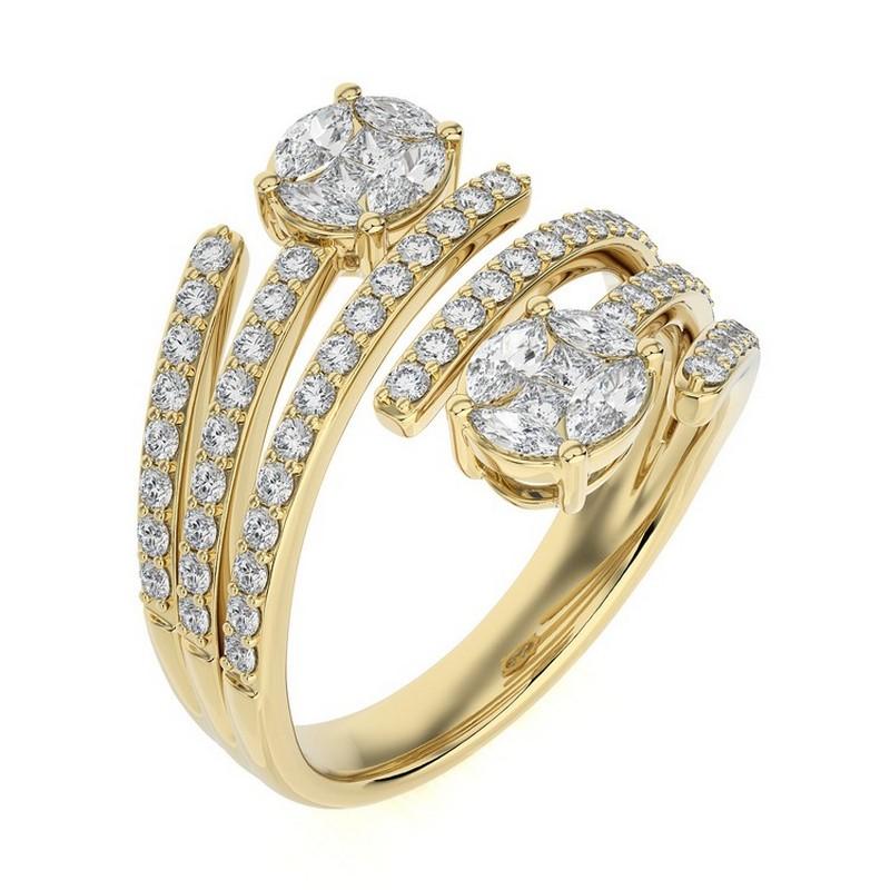 Overview:
The Classic Collection’s bypass ring features 1 carat of round diamonds set in 14K yellow gold. This sophisticated and stylish piece combines the sleek shine of yellow gold with the brilliant sparkle of round diamonds, making it perfect