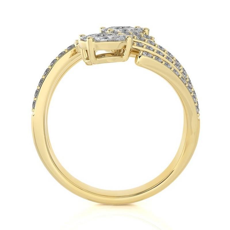 Modern 1 CTW Round Diamonds 14K Yellow Gold Classic Collection Bypass Finger Ring For Sale