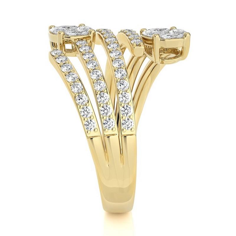 Round Cut 1 CTW Round Diamonds 14K Yellow Gold Classic Collection Bypass Finger Ring For Sale