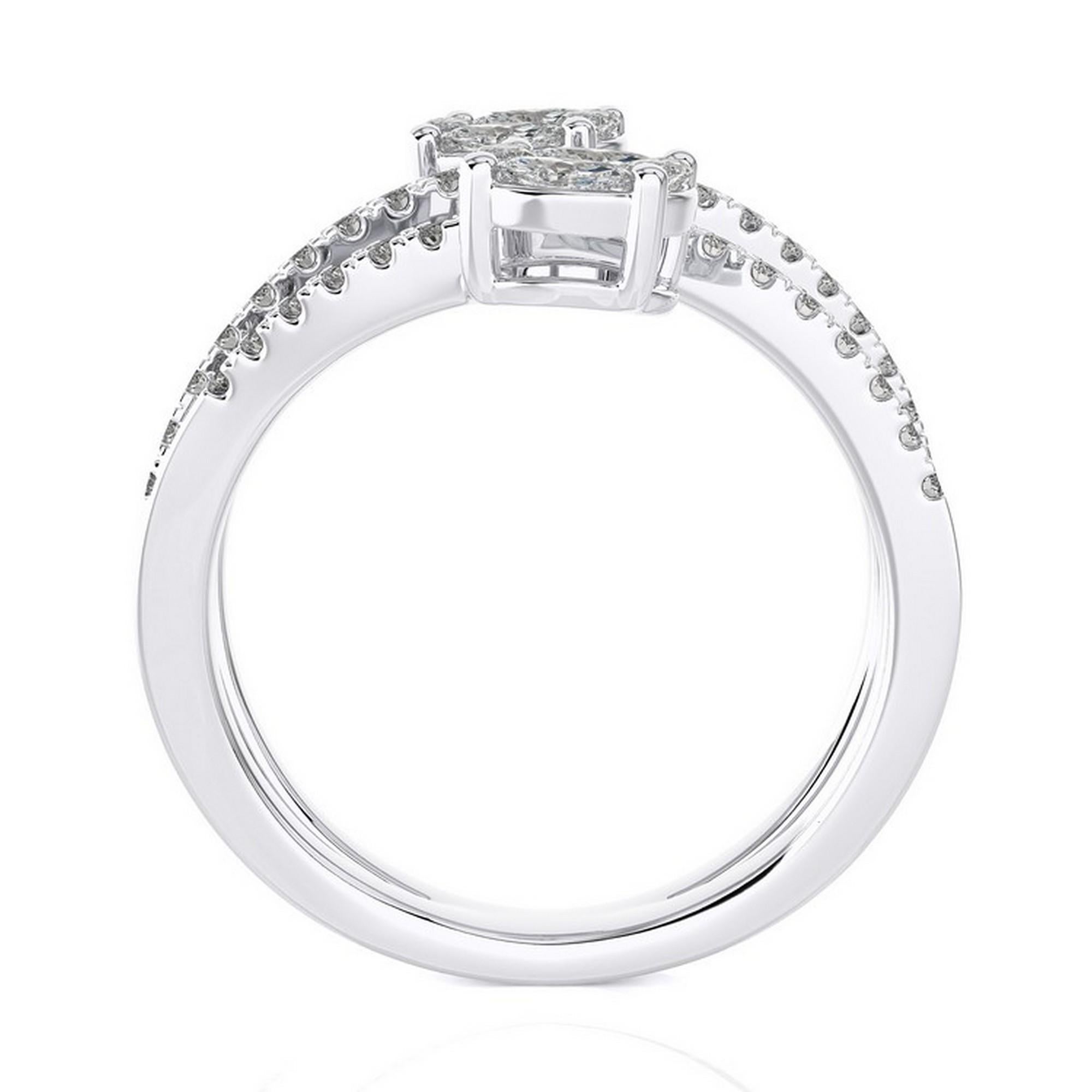 Modern 1 CTW Round Diamonds 18K White Gold Bypass Collection Fancy Fashion Finger Ring For Sale