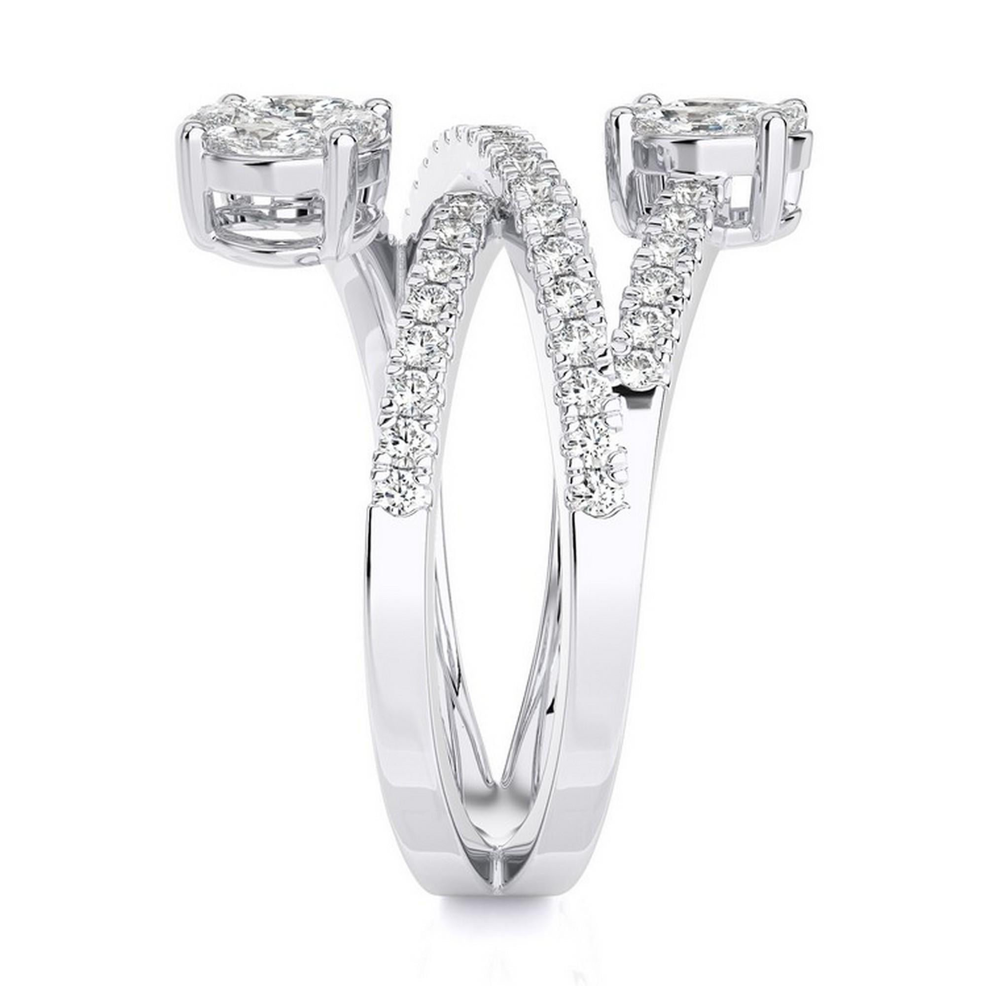 Round Cut 1 CTW Round Diamonds 18K White Gold Bypass Collection Fancy Fashion Finger Ring For Sale
