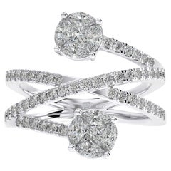 1 CTW Diamantes Redondos 18K Oro Blanco Bypass Colección Fancy Fashion Anillo de Dedo