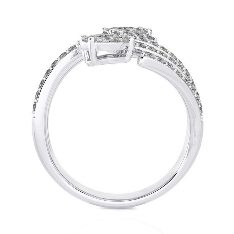 1 CTW Runde Diamanten 18K Weißgold Classic Collection Bypass Fingerring (Moderne) im Angebot