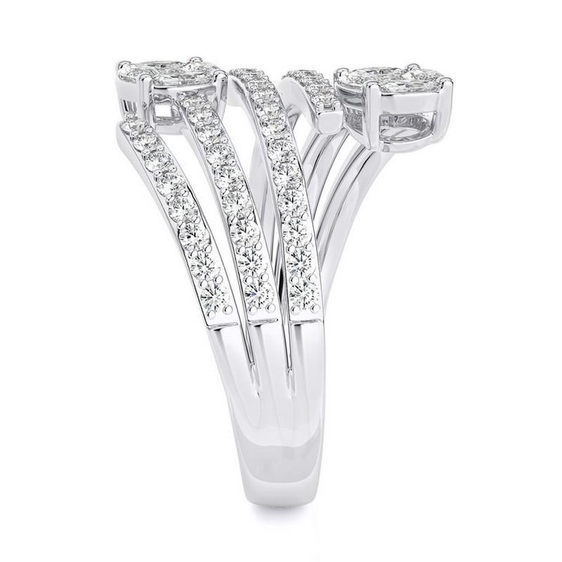 1 CTW Runde Diamanten 18K Weißgold Classic Collection Bypass Fingerring (Rundschliff) im Angebot