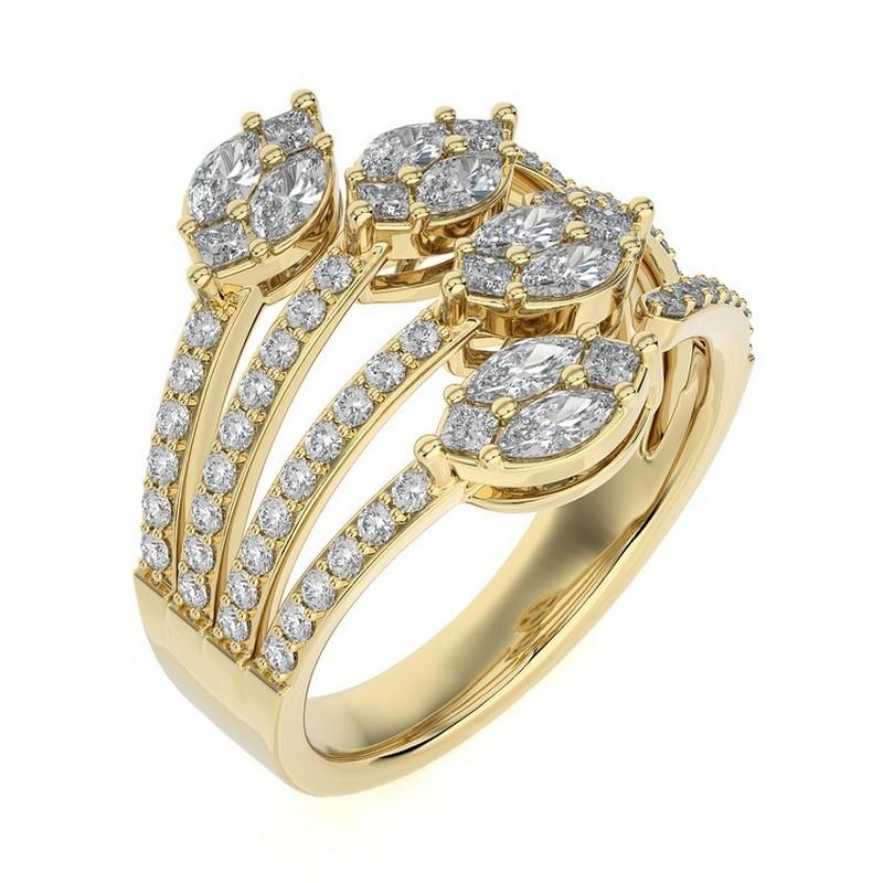 Overview:
The Classic Collection’s bypass finger ring features 1 carats of round diamonds set in 18K yellow gold. This elegant and unique piece combines the sleek shine of yellow gold with the brilliant sparkle of round diamonds, making it perfect