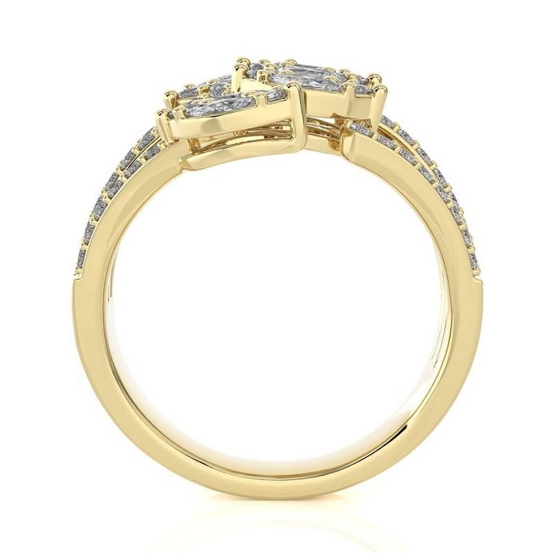 Modern 1 CTW Round Diamonds 18K Yellow Gold Classic Collection Leaf shape Finger Ring For Sale