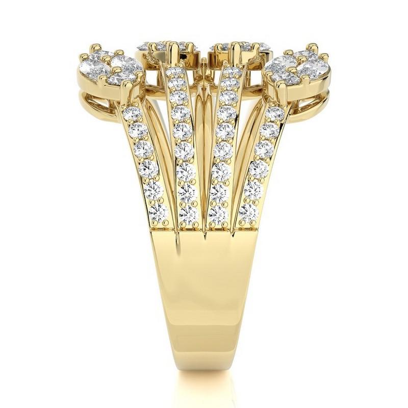 Round Cut 1 CTW Round Diamonds 18K Yellow Gold Classic Collection Leaf shape Finger Ring For Sale
