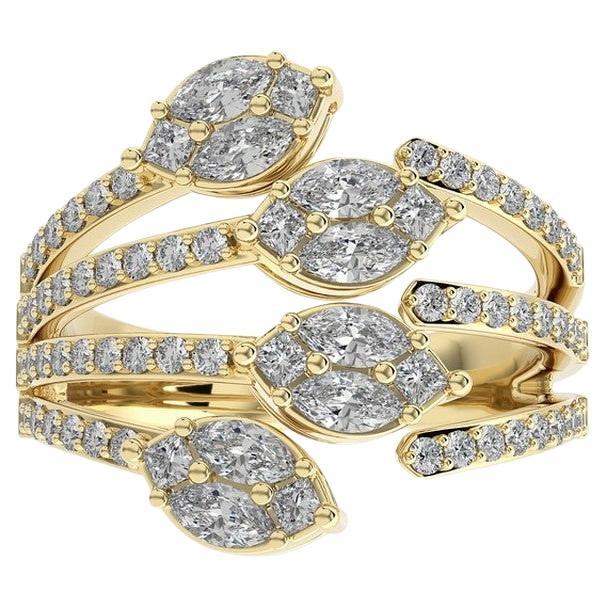 Anillo de dedo en forma de hoja de la Colección Clásica de Oro Amarillo de 18 quilates con diamantes redondos de 1 quilate