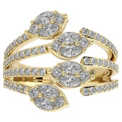 Anillo de dedo en forma de hoja de la Colección Clásica de Oro Amarillo de 18 quilates con diamantes redondos de 1 quilate