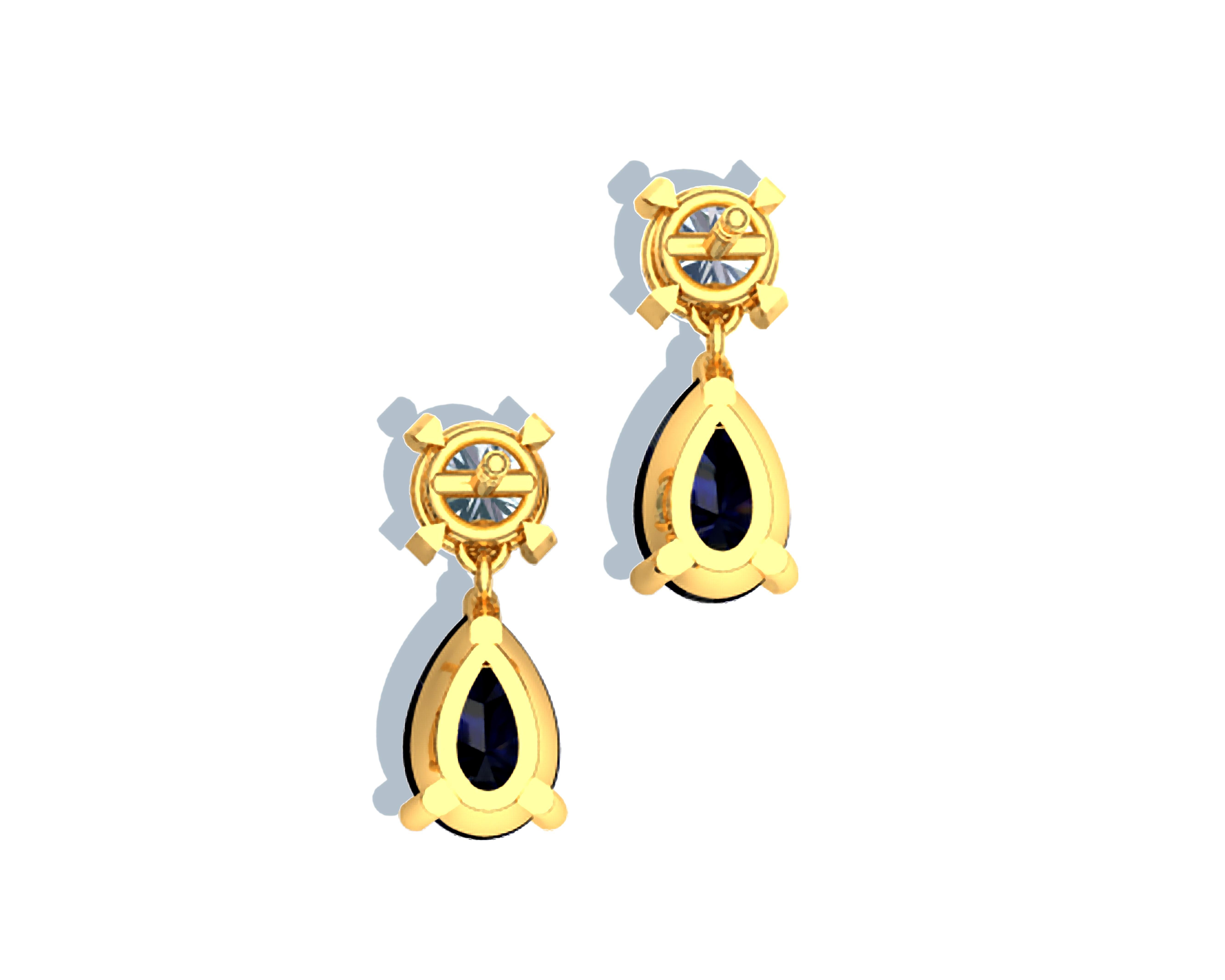 Modern 1 Ctw. Sapphire and Diamond Drop Earrings For Sale