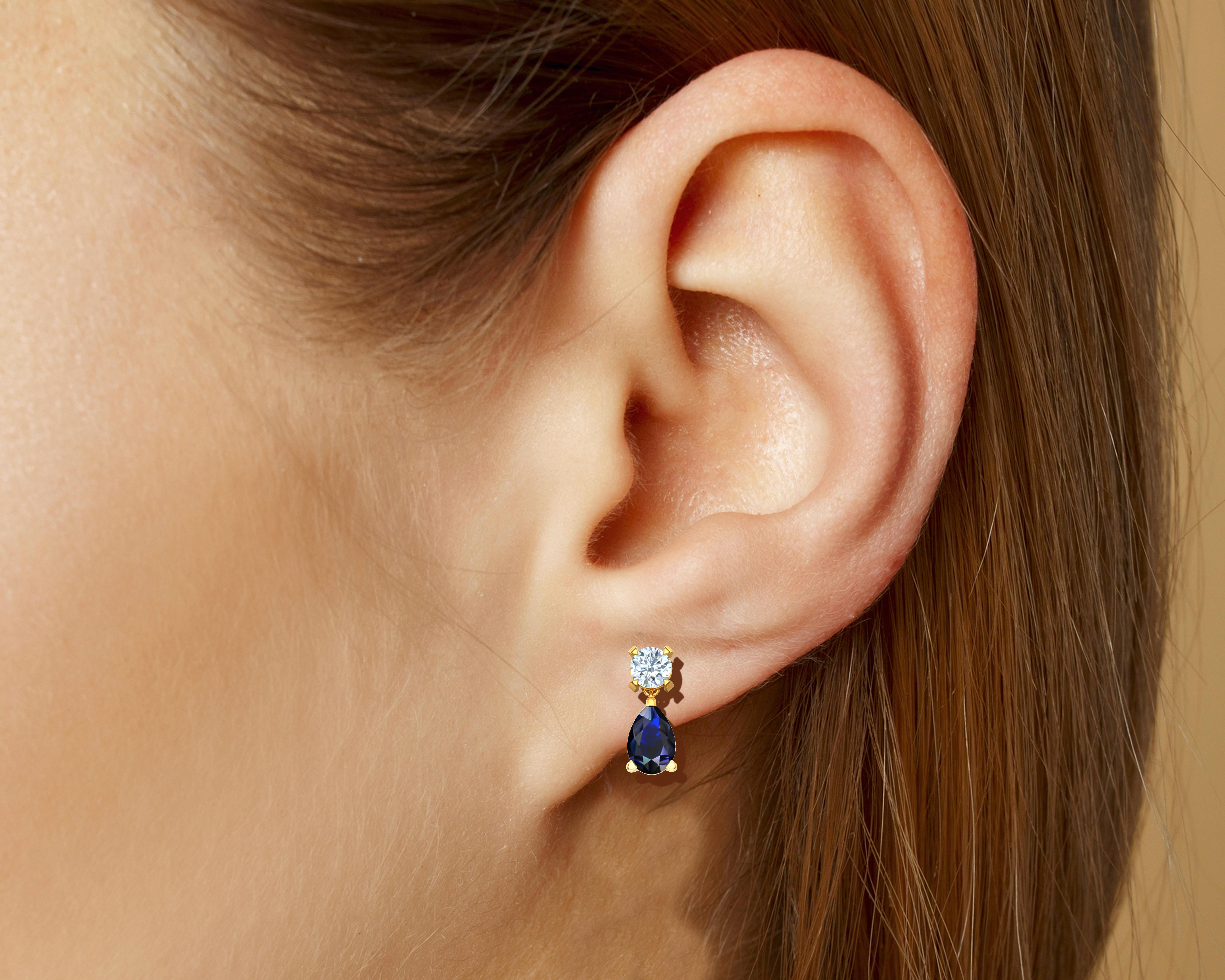 Pear Cut 1 Ctw. Sapphire and Diamond Drop Earrings For Sale