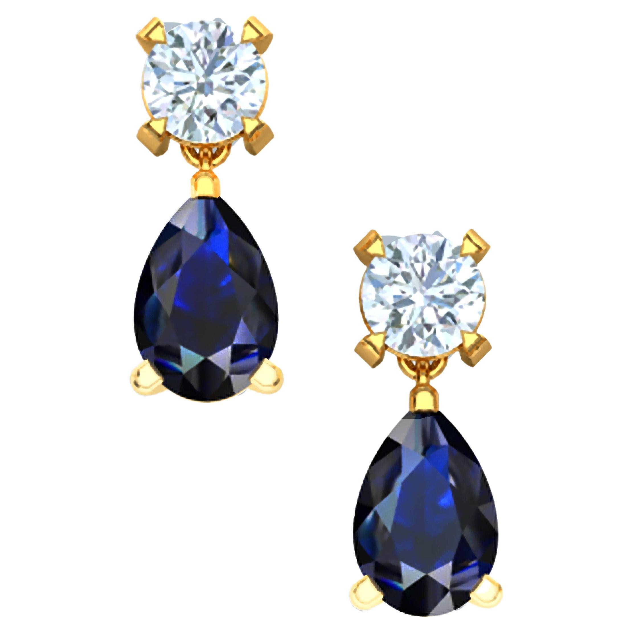 1 Ctw. Sapphire and Diamond Drop Earrings For Sale