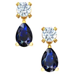 1 Ctw. Sapphire and Diamond Drop Earrings