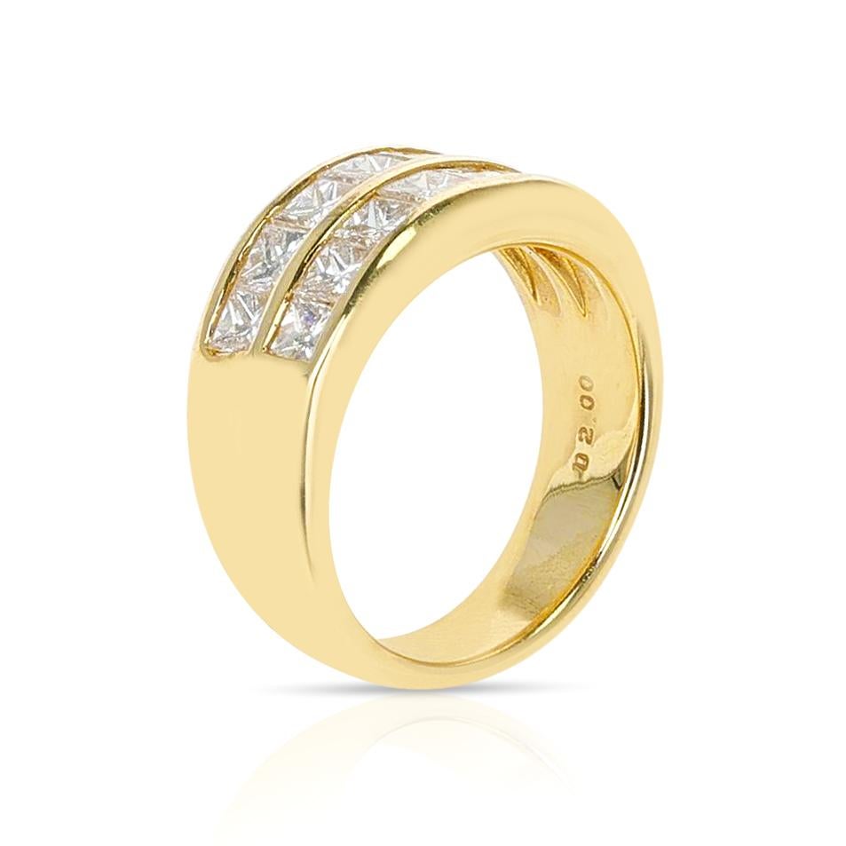 A Two Row Diamond Band made in 18 Karat Yellow Gold. The weight of the diamonds is 2 carats. The total weight of the ring is 8.88 grams. The ring size is 6.5 US. 