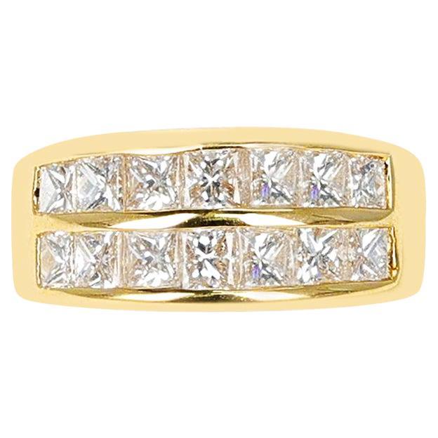 1 Ctw. Two Row Diamond Band, 18K Yellow Gold For Sale