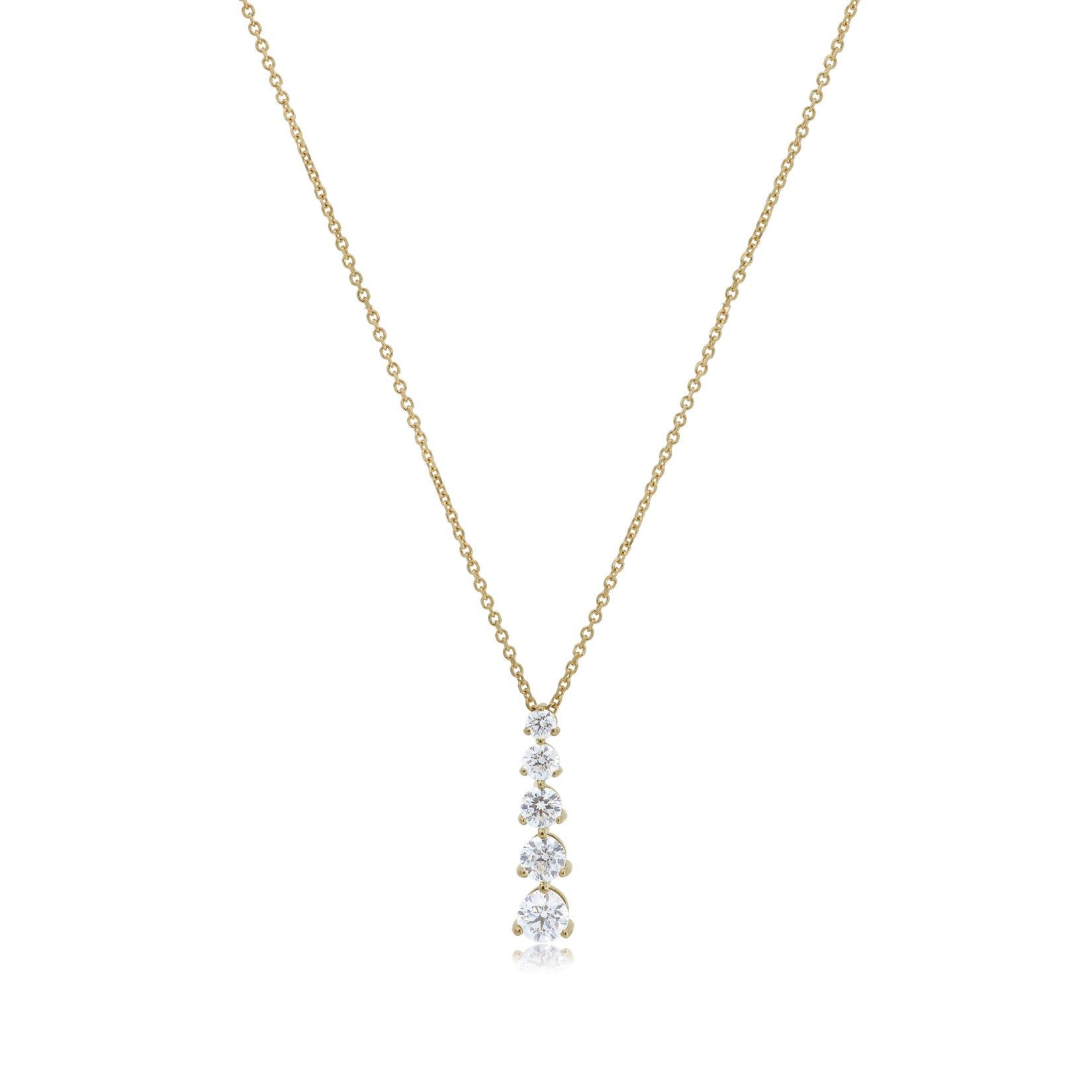 Collane di diamanti a cinque pietre graduate con diamante bianco da 1 CTW in oro giallo 14k In condizioni Nuovo in vendita a GREAT NECK, NY