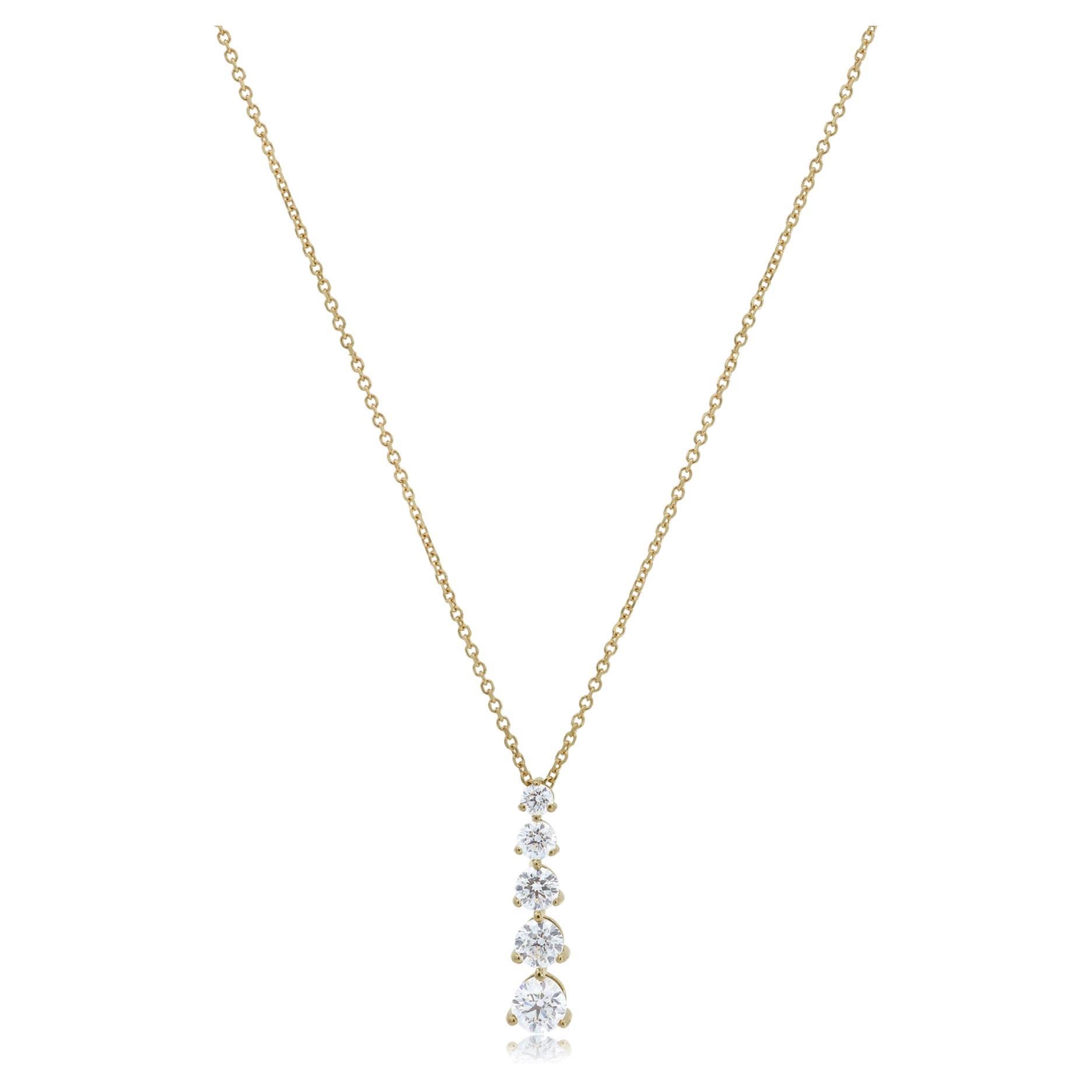 Collane di diamanti a cinque pietre graduate con diamante bianco da 1 CTW in oro giallo 14k in vendita