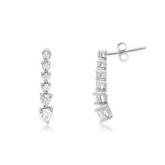 1 CTW White Diamond Graduated Drop Earrings in 14K White Gold