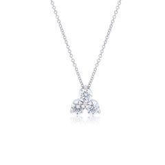 1 CTW White Diamond Three Stone Cluster Pendant Necklace in 14k White Gold