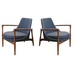 1 Danish Design Style 1950 New Modern Lounge Chair Walnut Grey Cashmere