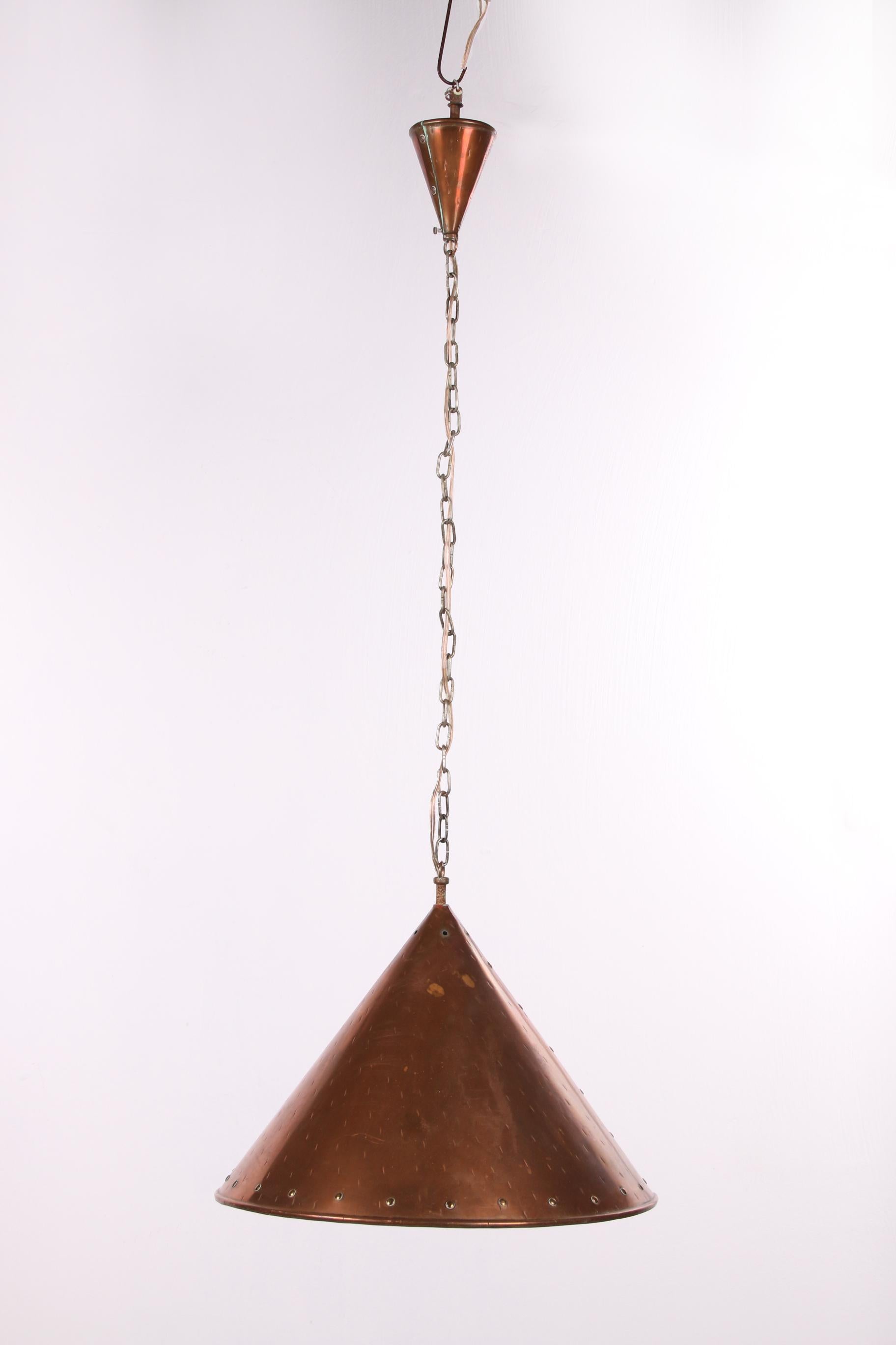 1   Danish Hand-hammered Copper Pendant Lamp by E.S Horn Aalestrup, 50s For Sale 7
