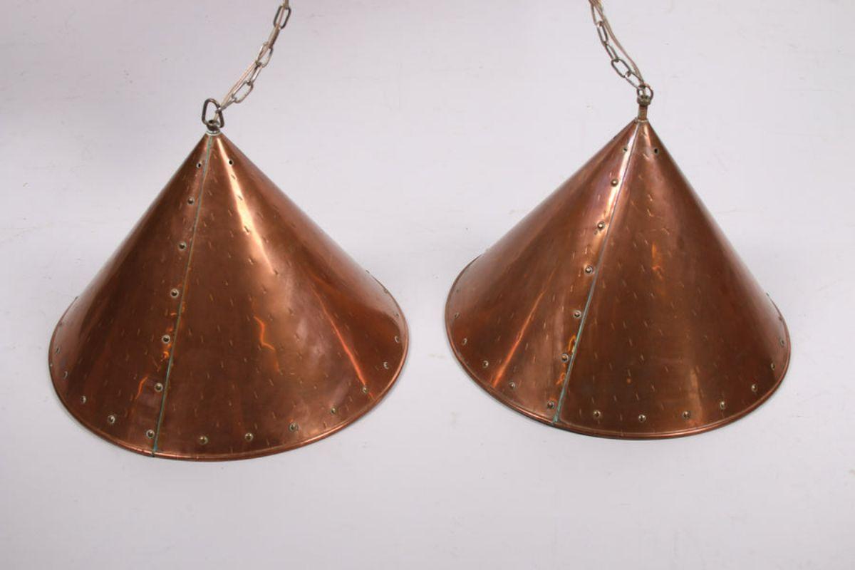1   Danish Hand-hammered Copper Pendant Lamp by E.S Horn Aalestrup, 50s In Good Condition For Sale In Oostrum-Venray, NL