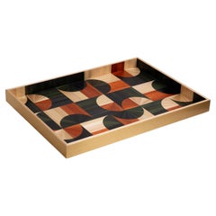 Bandeja Decorativa 60s con Incrustaciones de Marquetería de Paja en Terracota Verde Hecha a Mano