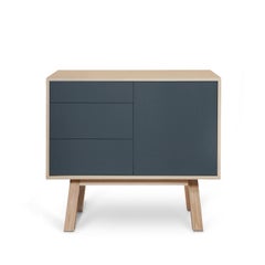 French artisanal 1-door 3-drawer dark blue wooden cabinet by E. Gizard, Paris