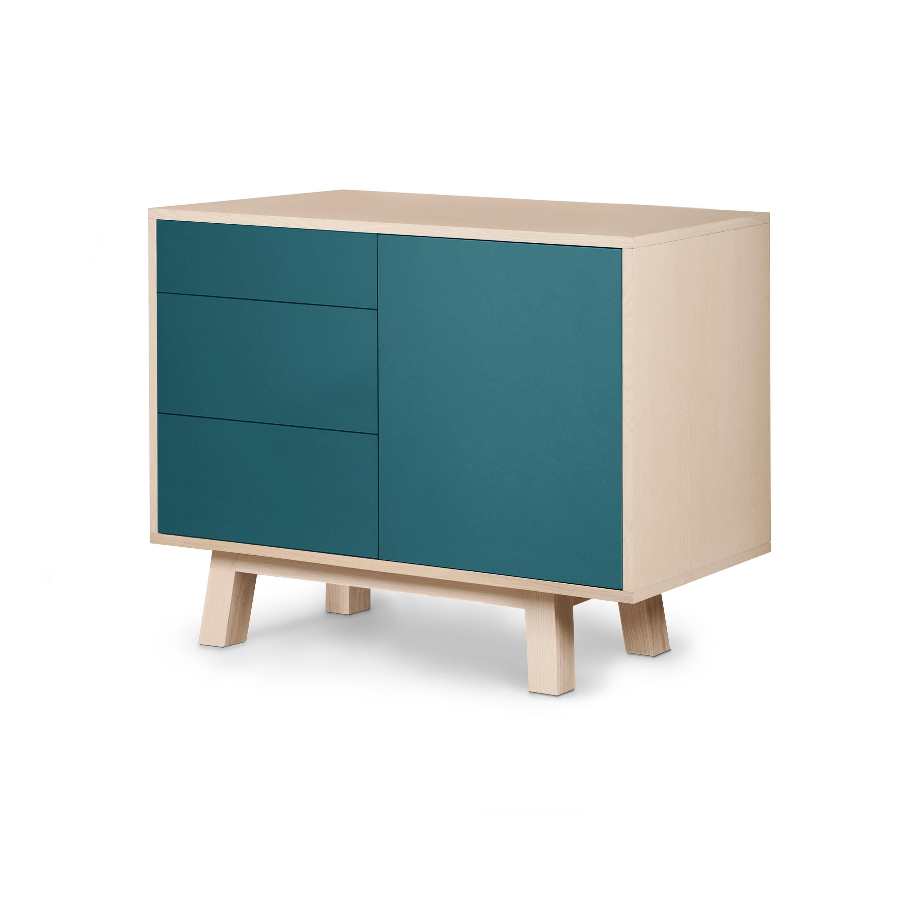 French 1-Door + 3-Drawer sideboard, design by Eric Gizard, Paris, 11 colours available For Sale