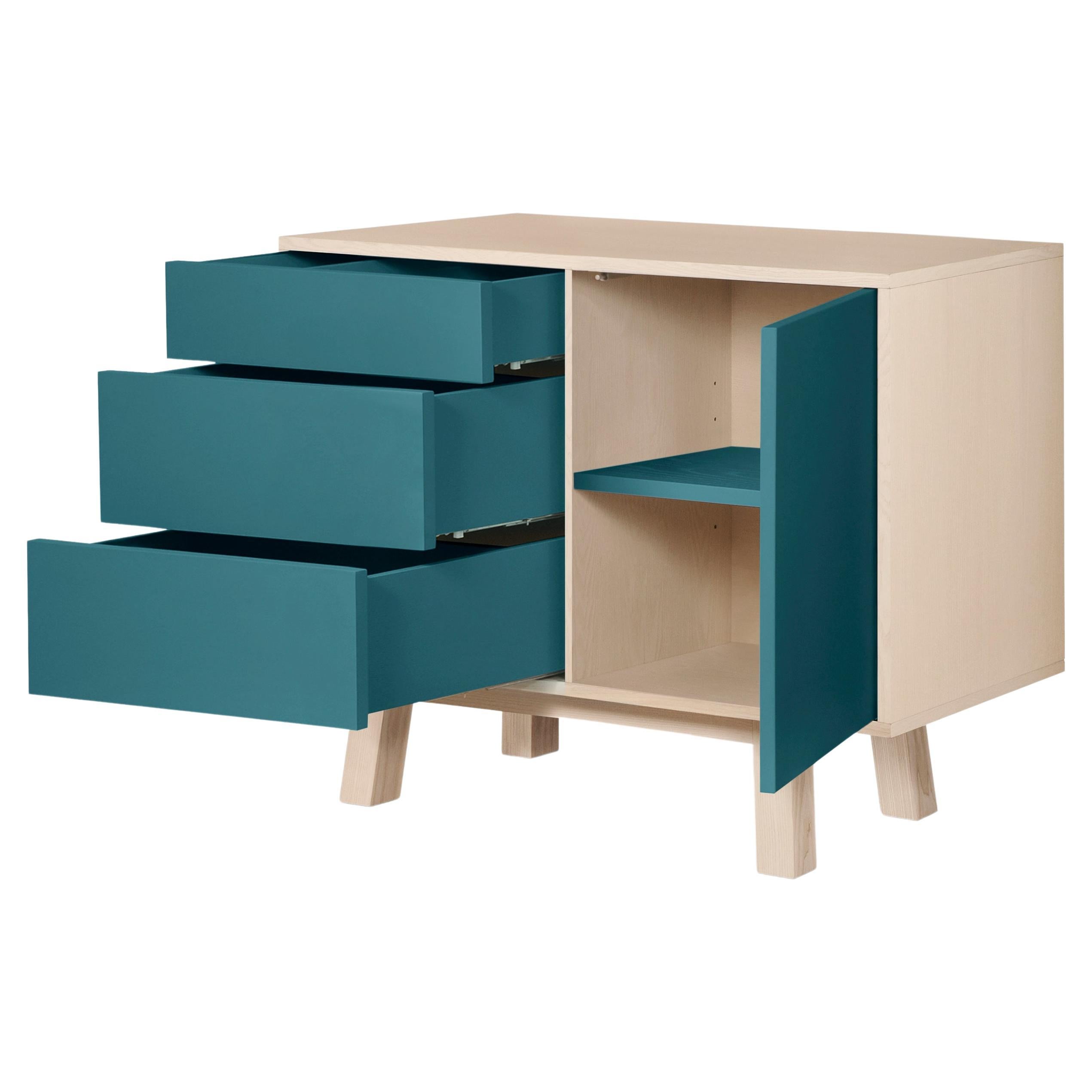 1-Door + 3-Drawer Low Sideboard, Design by Eric Gizard, Paris and Made in France