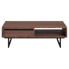 1-drawer coffee table in walnut & black iron feet, design by Christophe Lecomte