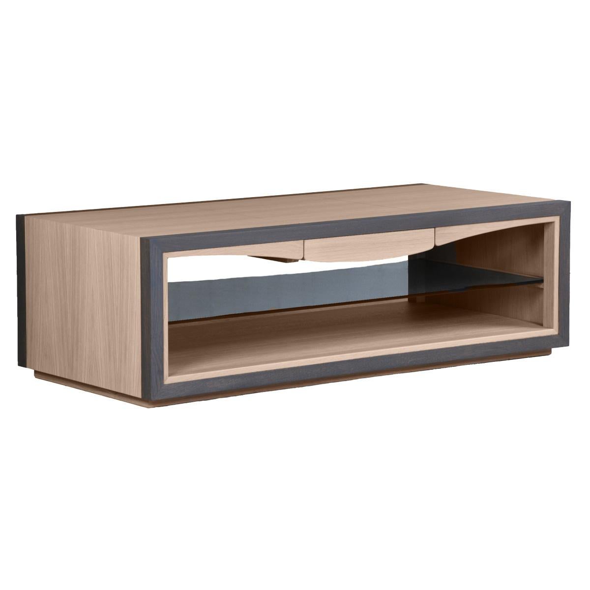 Modern 1-drawer French coffee table in oak, design by Christophe Lecomte  For Sale