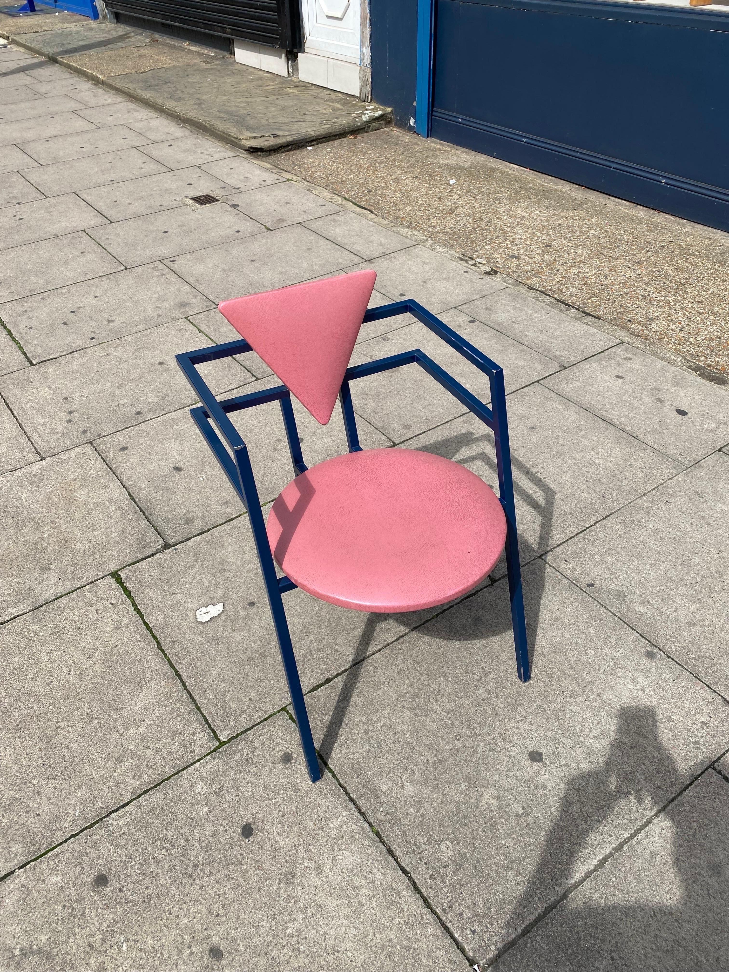 1 Druillet Postmodern 1980s Blue Pink Dining Chair Jean Allemand Vintage Desk For Sale 2