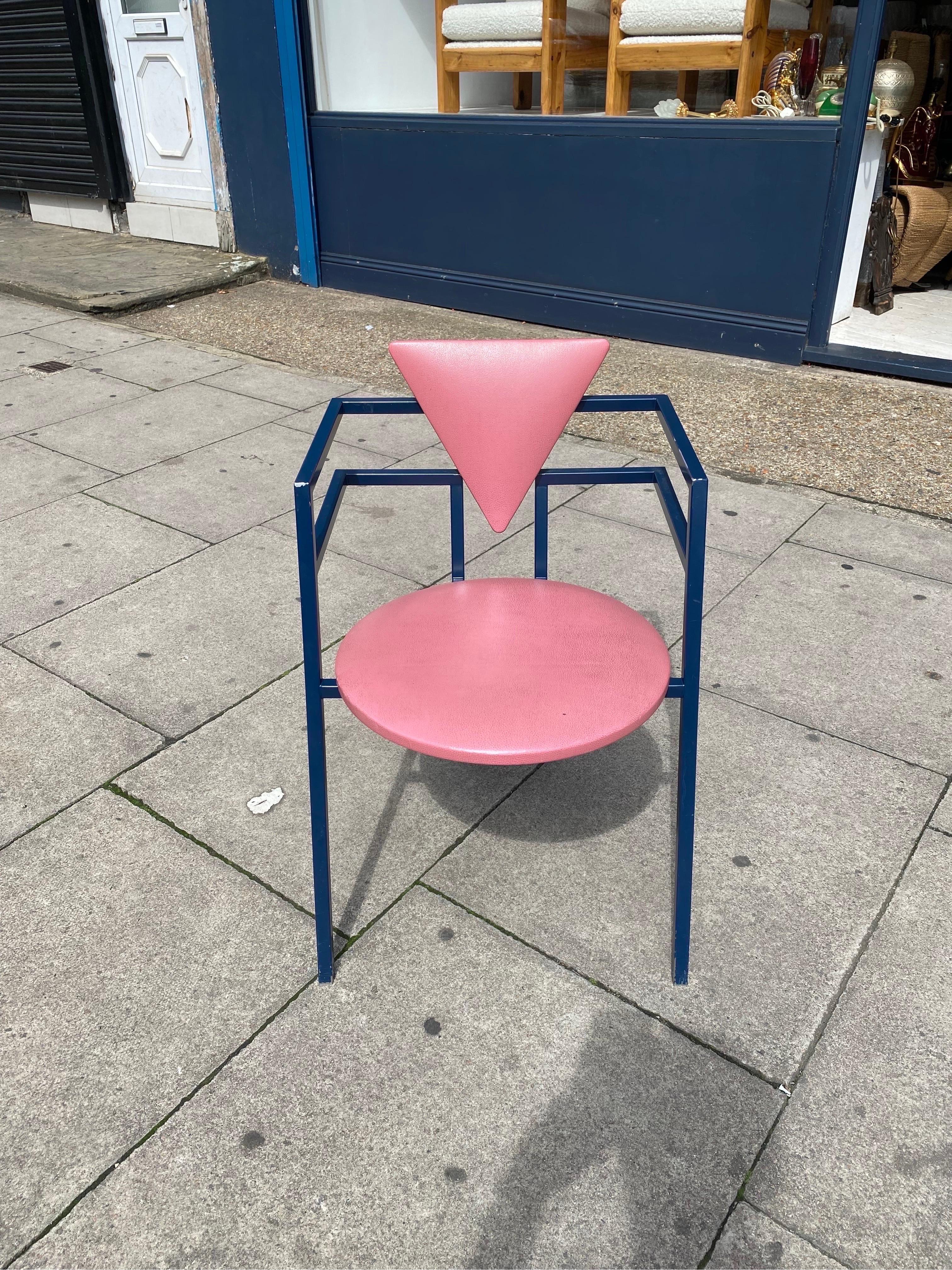 1 Druillet Postmodern 1980s Blue Pink Dining Chair Jean Allemand Vintage Desk For Sale 3