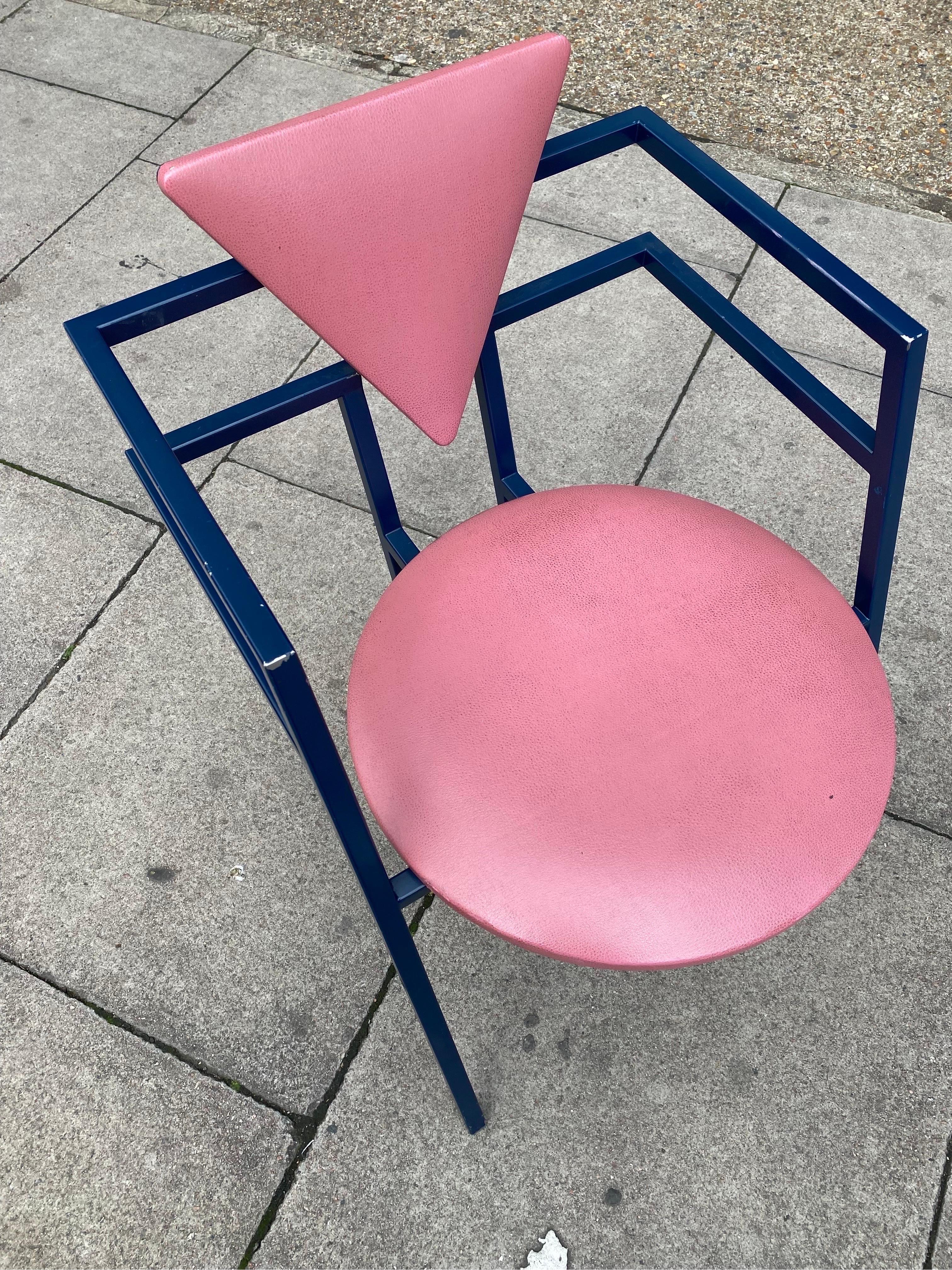 1 Druillet Postmodern 1980s Blue Pink Dining Chair Jean Allemand Vintage Desk For Sale 4
