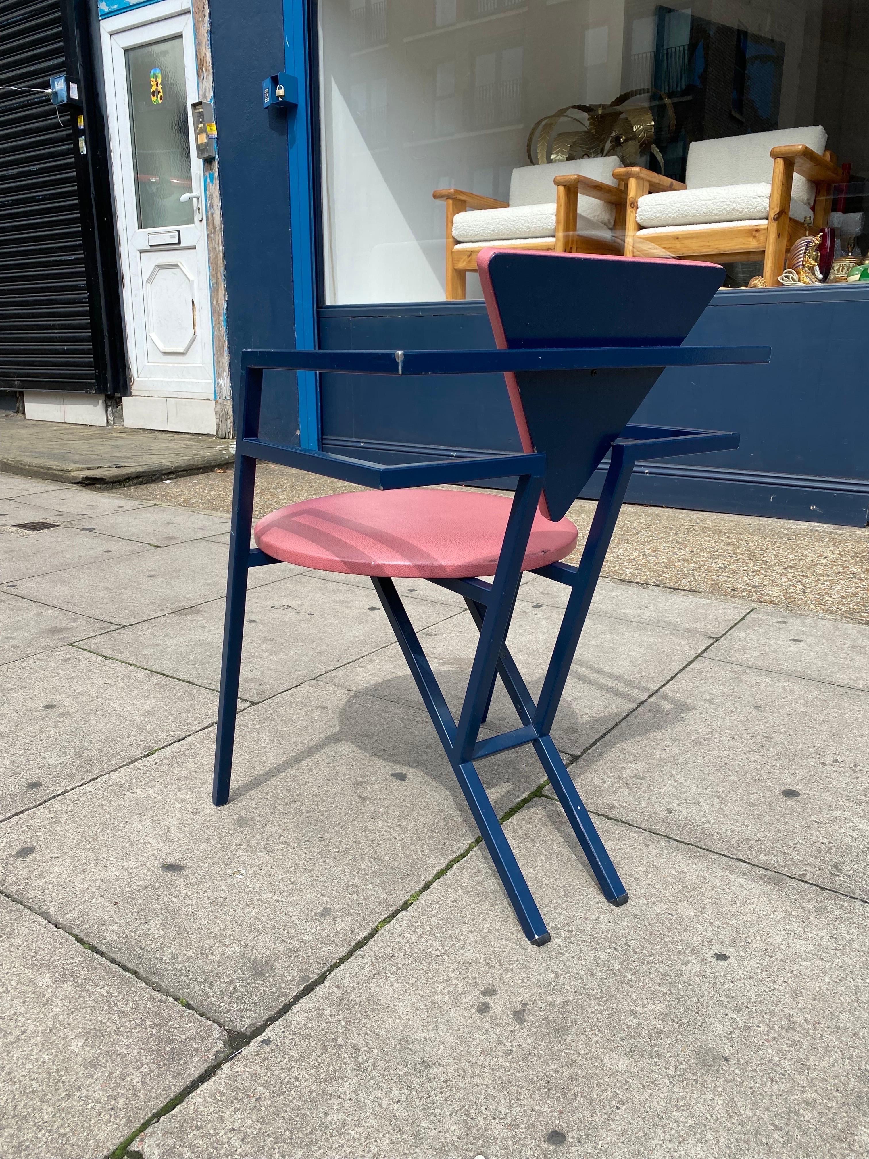 1 Druillet Postmodern 1980s Blue Pink Dining Chair Jean Allemand Vintage Desk For Sale 6