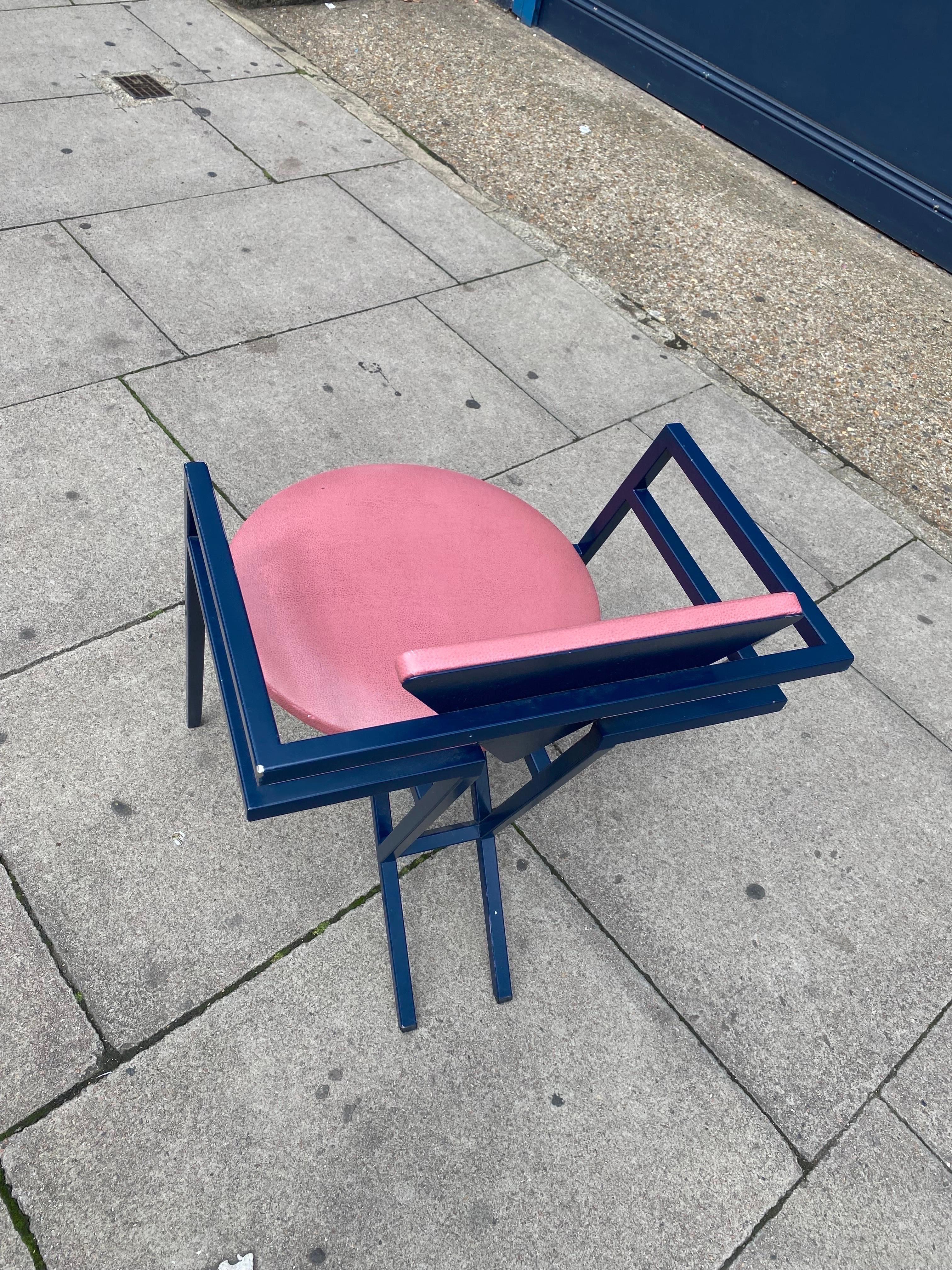 1 Druillet Postmodern 1980s Blue Pink Dining Chair Jean Allemand Vintage Desk For Sale 7