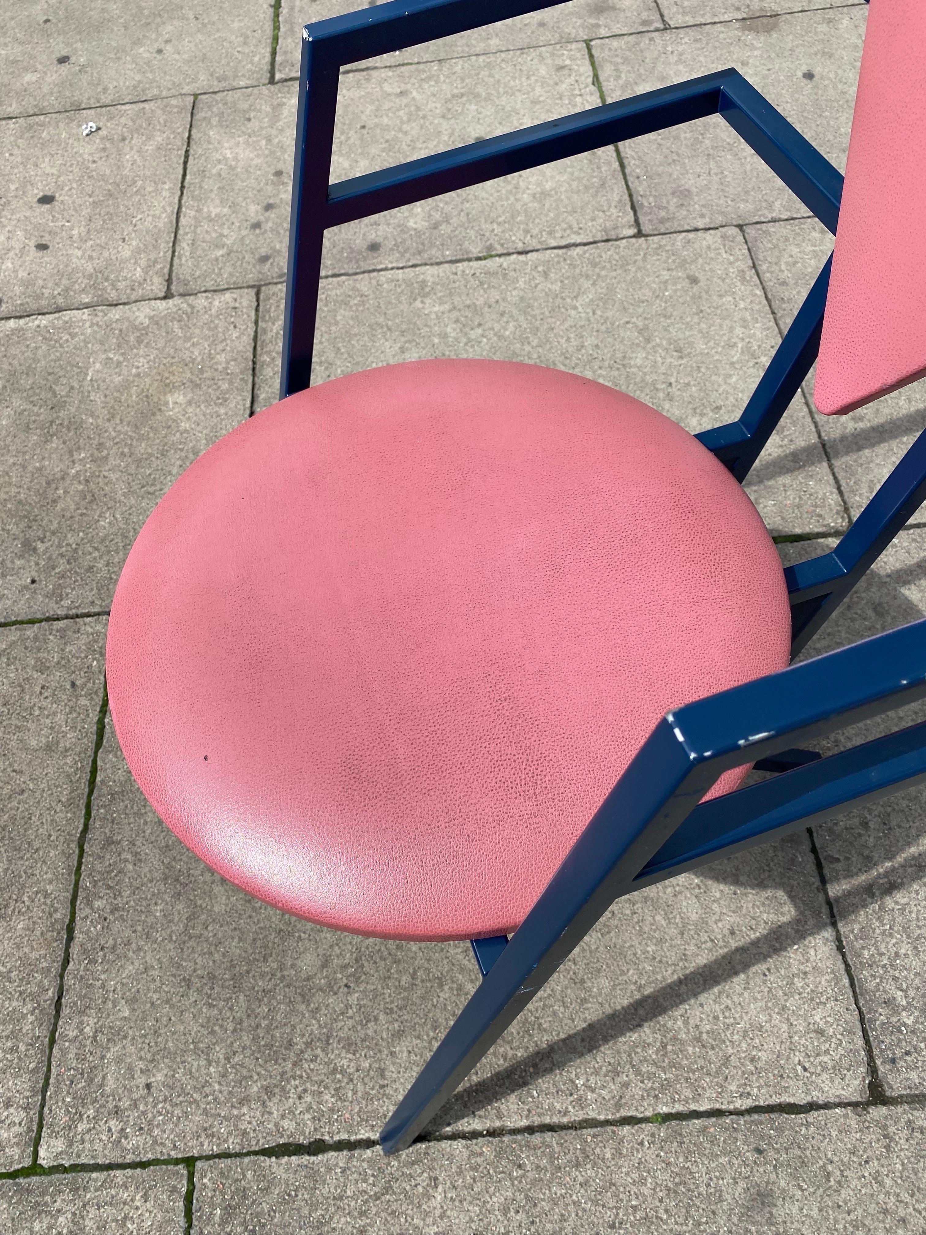 1 Druillet Postmodern 1980s Blue Pink Dining Chair Jean Allemand Vintage Desk For Sale 9
